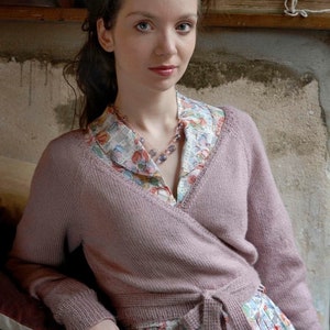 Knitting Pattern for - Wrap cardi, a cropped wrapover top, with long sleeves and ties
