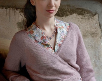 Knitting Pattern for - Wrap cardi, a cropped wrapover top, with long sleeves and ties