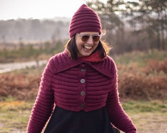 Knitting pattern for -Hampton - a stylish cropped, high-collared jacket in DK wool