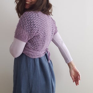 Knitting Pattern for - Cassandra Lace Wrap, a pretty lace wrap or shawl with sleeves
