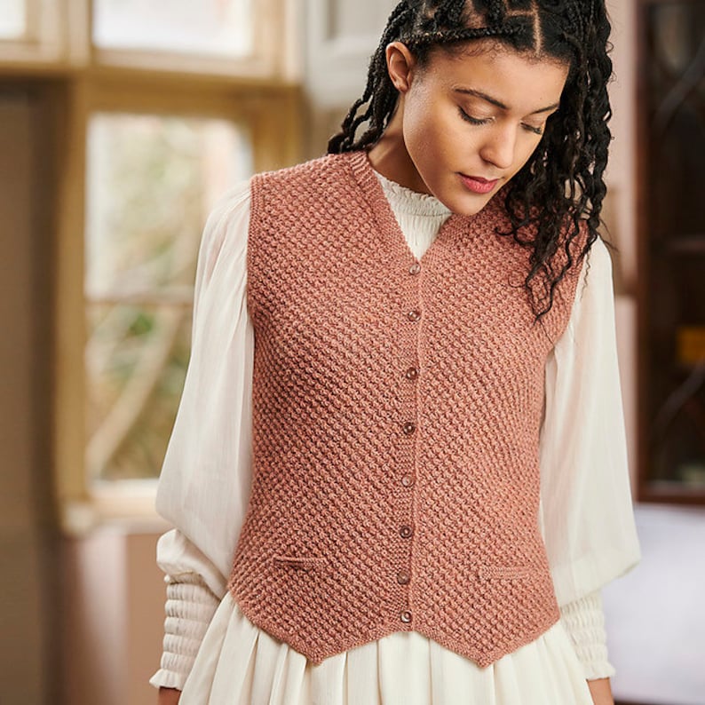 Knitting pattern for Danbury, a smart, classic-style waistcoat with textured front, and plain back knitted in a gorgeous wool DK yarn image 8