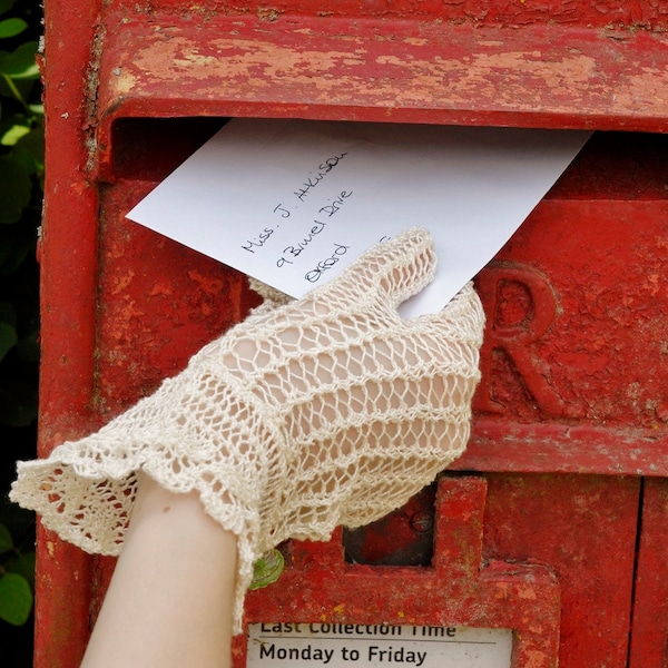 Knitting Pattern for - Lace gloves, pretty, knitted, mesh gloves with lace trim