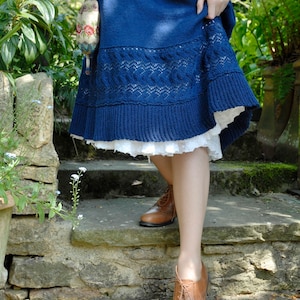Knitting Pattern for - Cotton skirt, a pretty, long, knitted skirt with lace and pleat stitches and tie waist