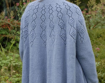 Knitting Pattern for - Branwen 4 ply flared cardi with lace motif knitted top-down