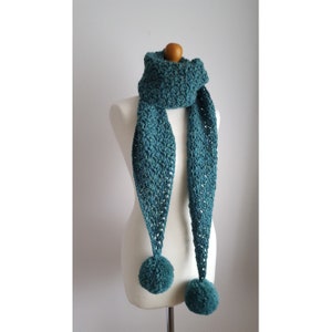 Knitting Pattern PDF for - Amelie, lacey scarf and hat with pompoms