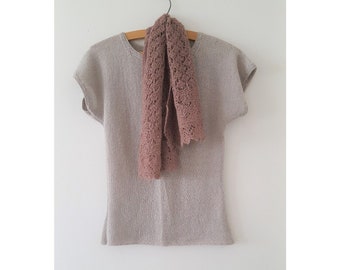 Knitting Pattern for - Chaconne, a simple short-sleeved T-shirt knitted in a lace-weight yarn