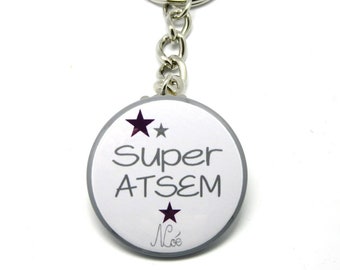 Porte clés 37mm Super ATSEM Prune personnalisable