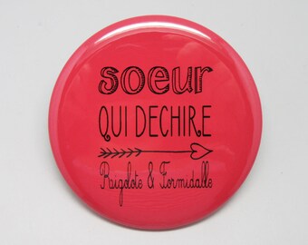 Miroir 56mm - Soeur qui déchire - Flèche Rose Flashy et Gris