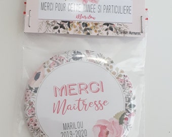 Merci Maitresse -  Miroir 56mm sous Blister personnalisé Esprit Bohème