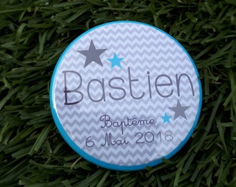 Set of 10 Magnets 37mm - Gray and Turquoise Chevrons - Customizable Baptism Birthday Wedding