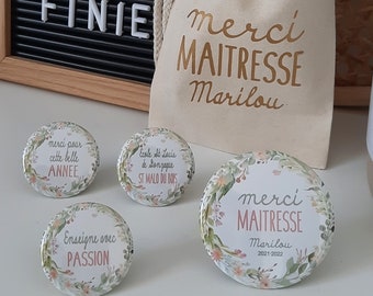 Magnets et Pochette à cordon assortie Merci Maîtresse Bohème