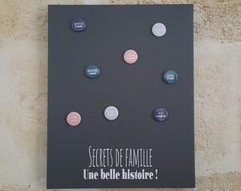 Tableau magnétique 40x50cm personnalisé SECRETS DE FAMILLE Une Belle Histoire Gris Anthracite et Blanc