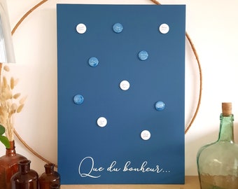 Pêle-Mêle magnétique 50x70 Que du Bonheur - Bleu Canard et Blanc