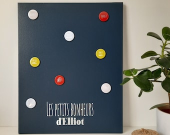 Pêle-mêle magnétique personnalisé Les Petits Bonheurs 40x50 Gris Bleu et Blanc