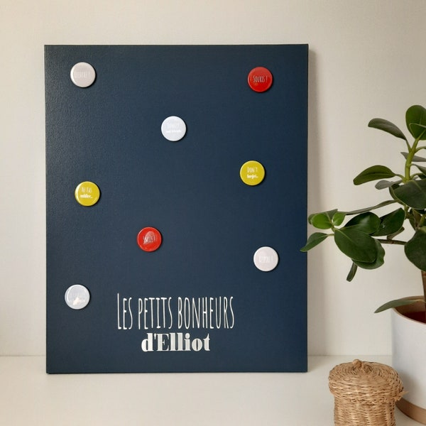 Pêle-mêle magnétique personnalisé Les Petits Bonheurs 40x50 Gris Bleu et Blanc