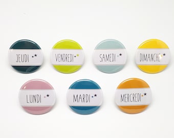 Set of 7 customizable 37mm Days of the week magnets