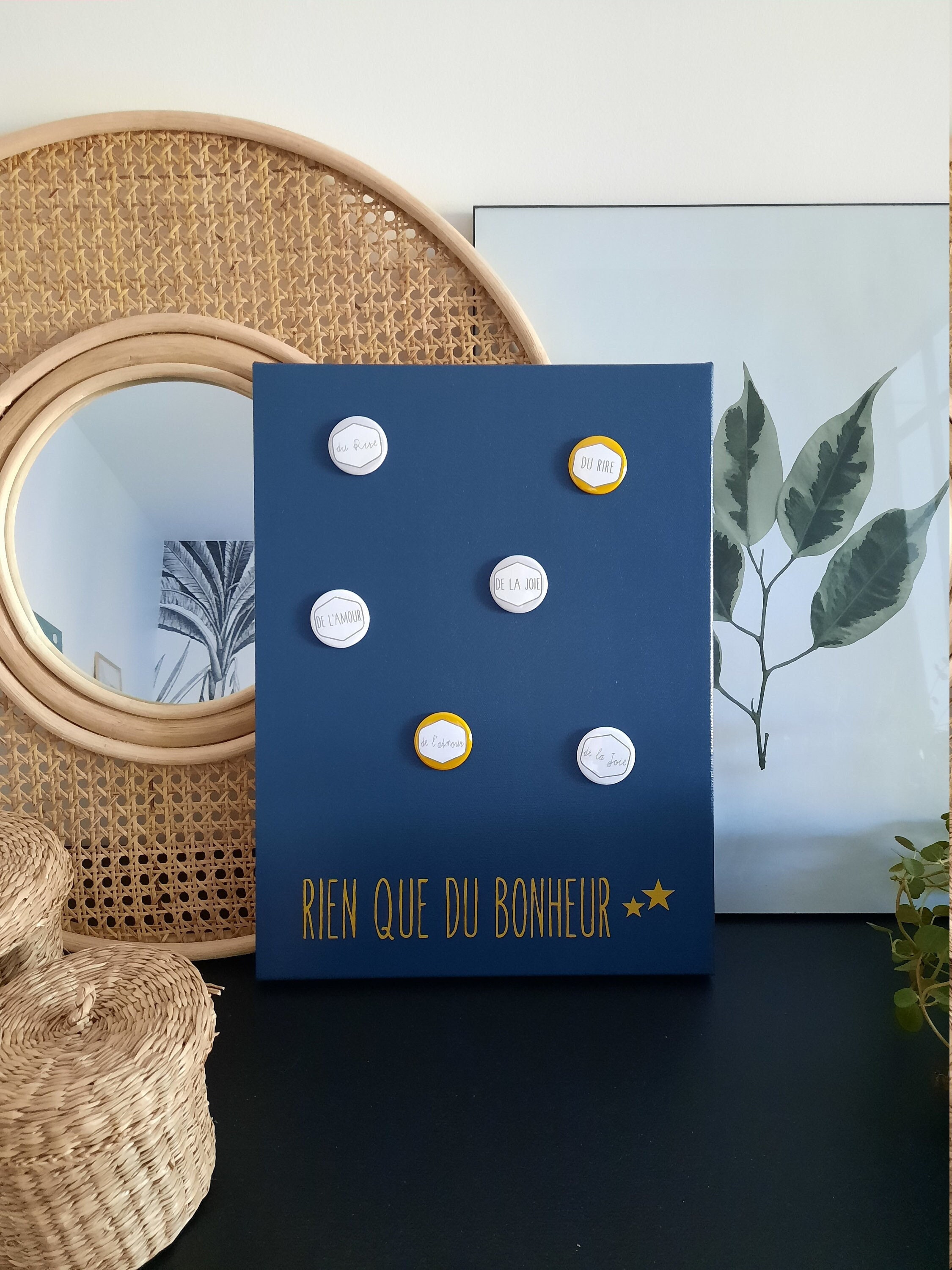 Pêle-Mêle Magnétique 30x40 Gris Bleu et Jaune Moutarde - Rien Que Du Bonheur