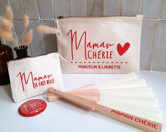 Kit Pochette  + Trousse et Miroir, et Eventail Maman Chérie - Kit de l'été Rouge