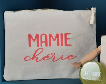 Pochette personnalisée - Trousse de sac personnalisable - Mamie chérie Corail