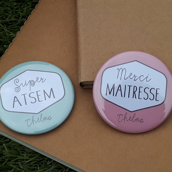 Super ATSEM and Merci Mistress - 2 Magnets 56mm - Customizable Water Green and Old Pink