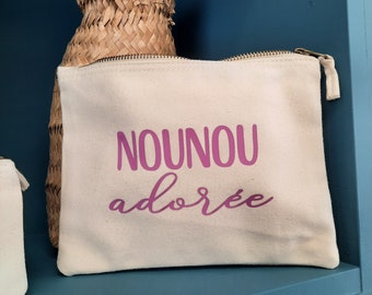 Pochette personnalisée - Trousse de sac personnalisable - Nounou adorée Lilas