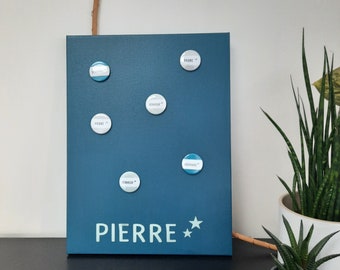 Pêle-Mêle magnétique personnalisé 30x40 Prénom Fond Bleu Canard texte Vert d'eau