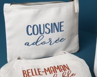 Personalized pouch - Customizable bag kit - Beloved cousin Gray Blue