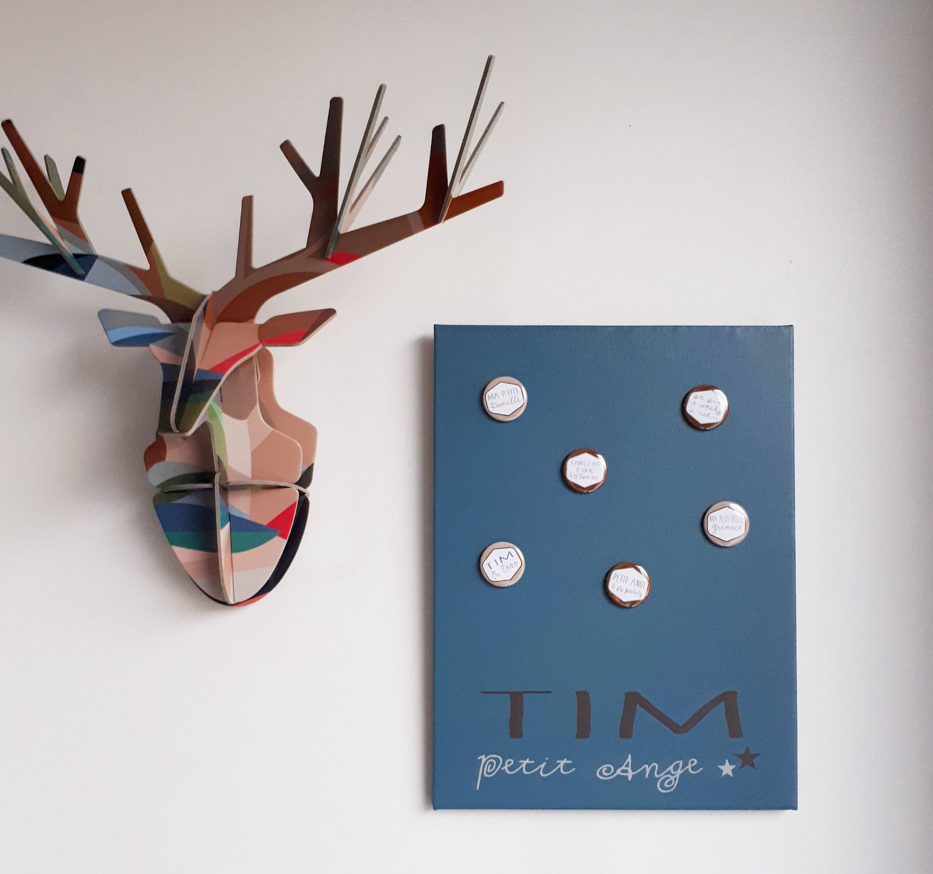 Pêle-Mêle Magnétique 30x40 Bleu Canard et Marron - Prénom Personnalisé