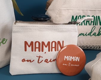 Pochette + Miroir de poche Personnalisés Maman on t'aime Camel