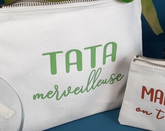 Pochette personnalisée - Trousse de sac personnalisable - Tata merveilleuse Vert mousse