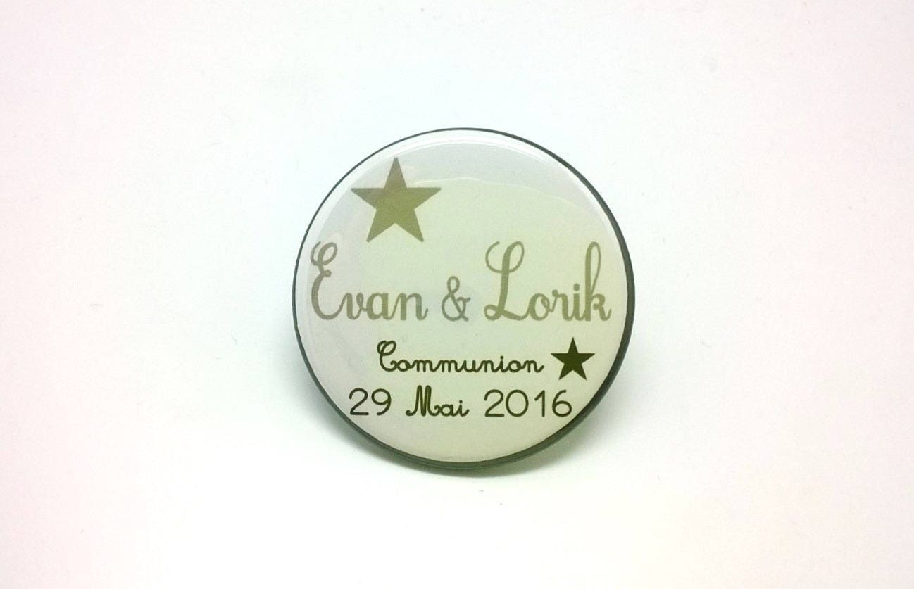 Lot de 10 Magnets 37mm - Etoile Taupe et Marron Personnalisable Communion Baptême