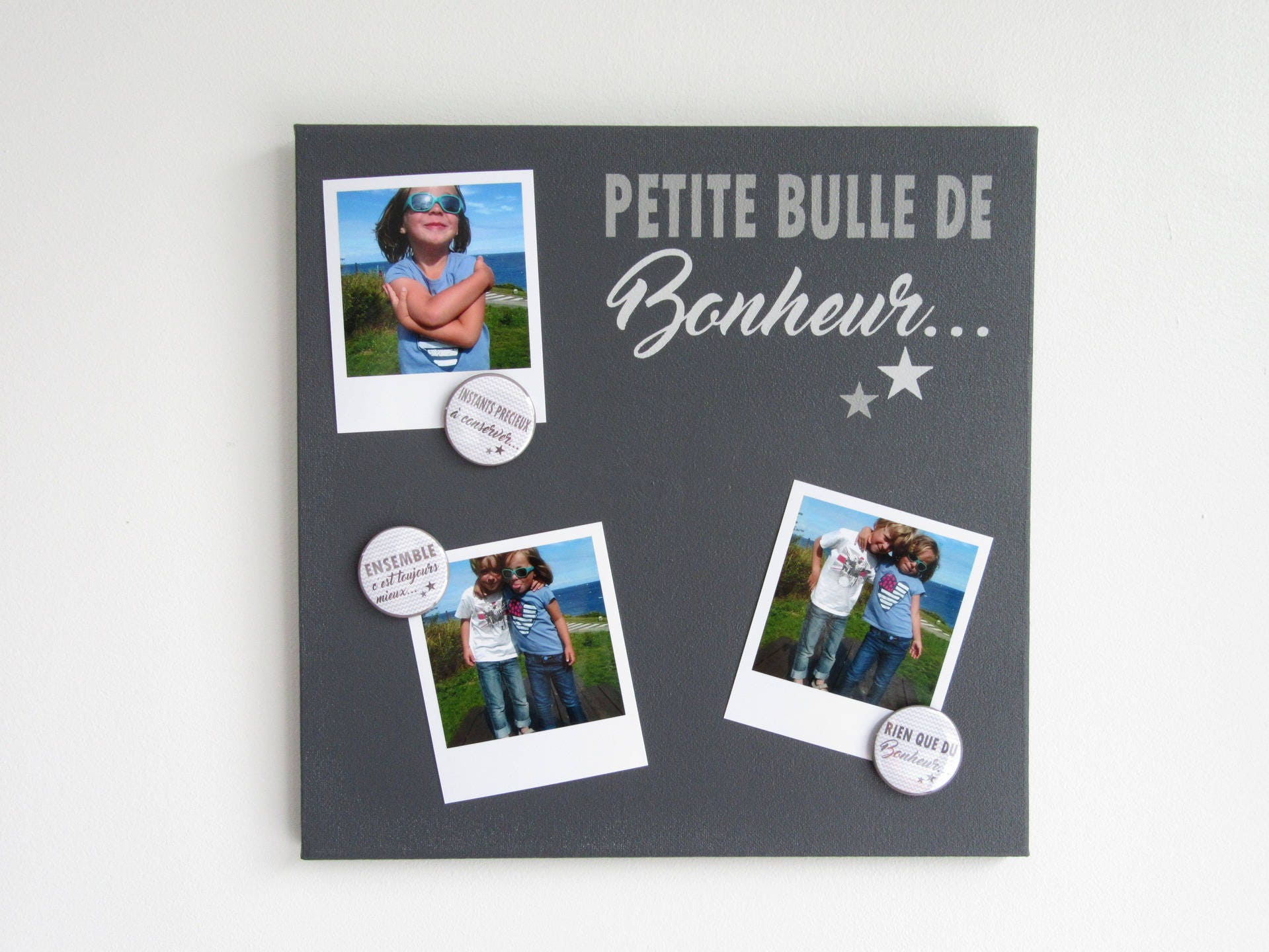 Pêle-Mêle Magnétique 30x30 Anthracite et Gris Clair - Petite Bulle de Bonheur