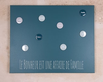 Tableau magnétique 40x50cm personnalisé Le Bonheur est une histoire de Famille Vert émeraude et Vert d'eau