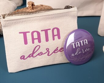 Pochette + Miroir de poche Personnalisés Tata adorée Lilas