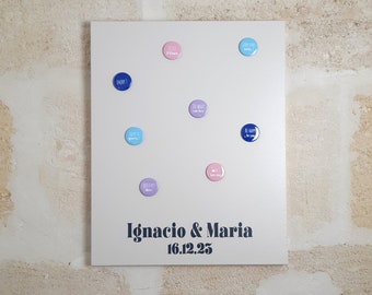 Tableau magnétique 40x50cm personnalisé Spécial Mariage  Beige et Bleu gris