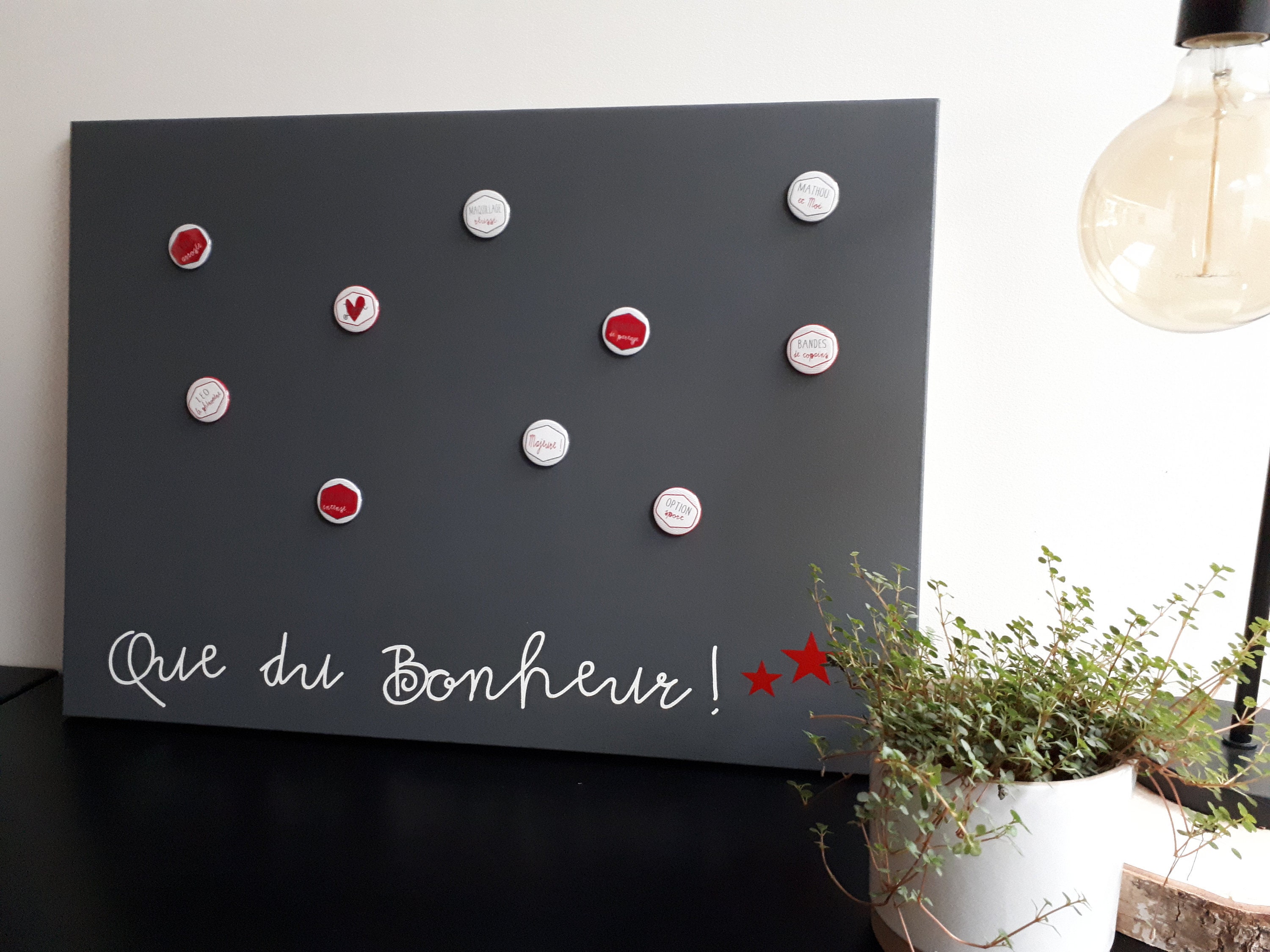 Pêle-Mêle Magnétique 70x50 Anthracite, Blanc et Rouge - Que Du Bonheur