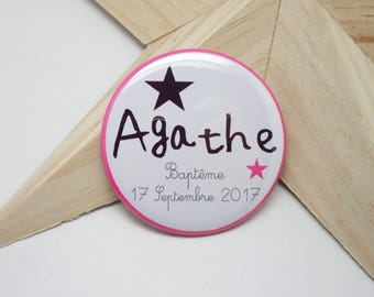 Lot de 10 Magnets 56mm Personnalisable Baptême Anniversaire Mariage Etoiles Prune et Fuchsia