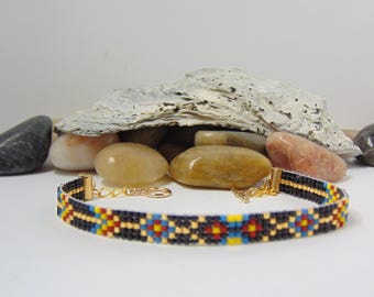Pulsera nativa americana, tejida en telar, B003
