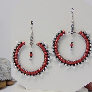 Beaded Hoop Earrings: Fire Polish & Seed Bead Design, B104