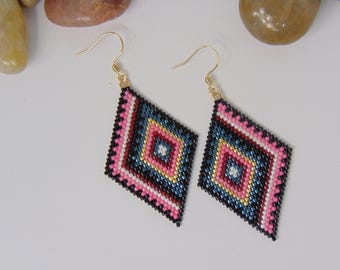 Colorful Diamond Beaded Earrings, Brick Stitch Delica Earrings, E279