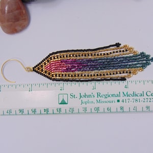 Pendientes brillantes multicolor con flecos, puntada de ladrillo, hipoalergénicos, E486 imagen 3