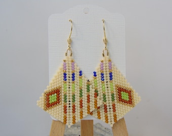 Kite Beaded Earrings, Delica Brick Stich Earrings, Hypoallergenic Hooks E275