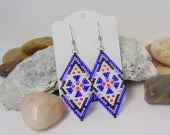 Purple Red Brick Stitch Earrings, Beaded Earrings, E127