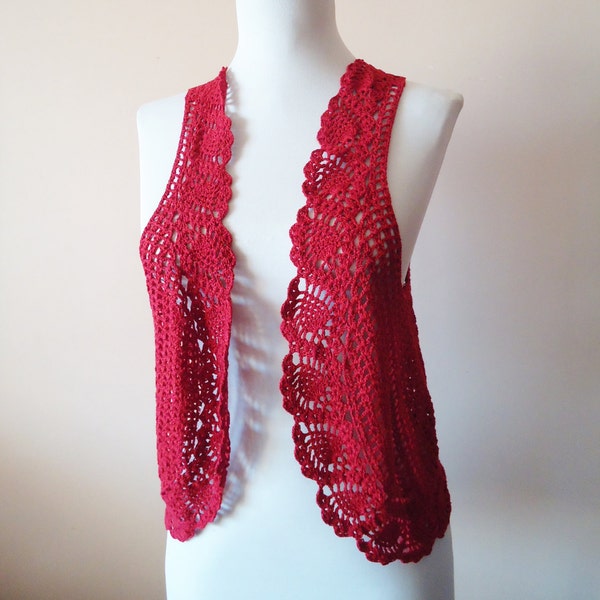 Burgundy Crochet Vest, Sleeveless Crochet Vest, Burgundy Sleeveless Vest, Gift for her