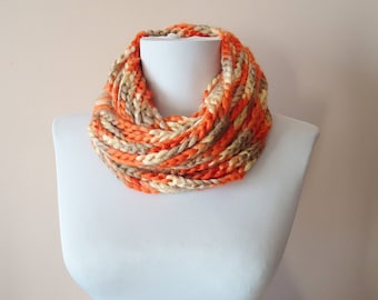 Chain Loop Scarf, Crochet Infinity Scarf, Teenages Scarves, Orange Crochet Scarf, Circle Crochet Scarf, Loop Scarf, Ombre Colorful Scarves