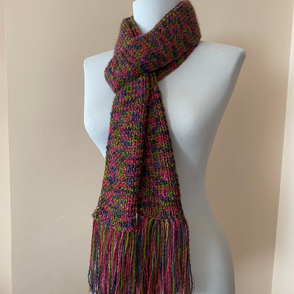 Dark Pink Gray Ombre Knit Scarf, Long Scarf for Teenagers, Long Scarf with Fringe, Gift for him/her, Colorful Ombre Scarf