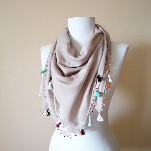 Pink wine coloured cotton scarf with tassels Turkish Oya scarves