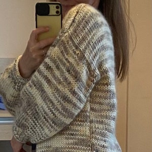 Creamy beige and brown knitted cardigan with acrylic wool blend yarn