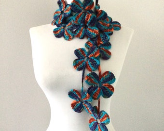 Crochet flower scarf rainbow color crochet scarf