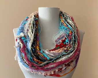 Mix color yarn scarf, Knotted scarf all fringe scarves womens scarf
